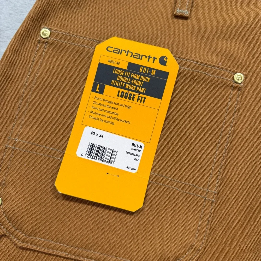 Carhartt Pants Mens 40x34 Brown B01 Double Knee Front Duck Loose Fit Utility NEW - Picture 3 of 13